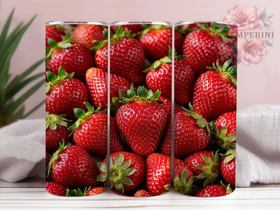 Strawberry Macro Top 20oz Tumbler, Fresh Fruit, Close Up Detail, Red Aesthetic, Summer Theme, Juicy Texture, Vibrant Colors, Sublimation Wrap Sublimation Li Zamperini 