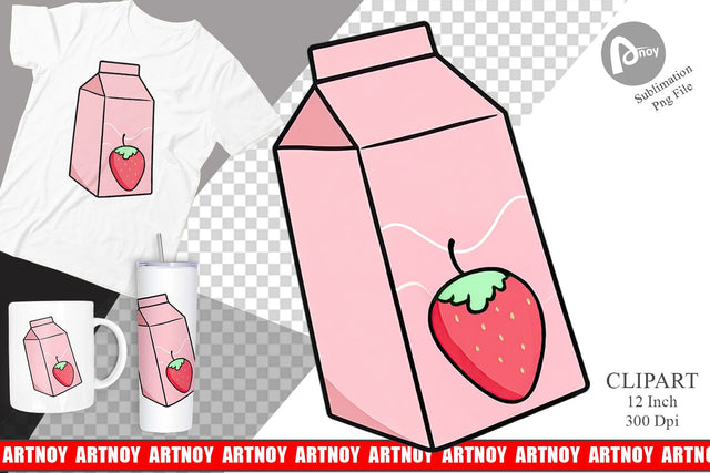 Strawberry Milk Carton Clipart Sublimation artnoy 