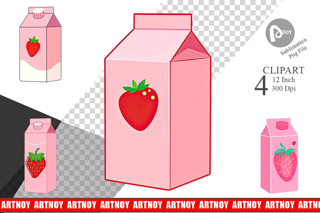 Strawberry Milk Carton Clipart Sublimation artnoy 