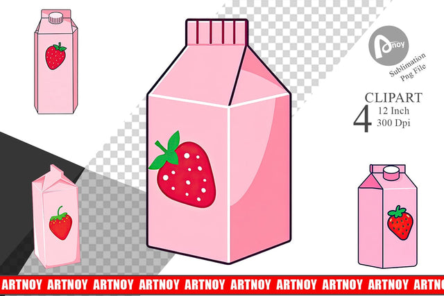 Strawberry Milk Carton Clipart Sublimation artnoy 