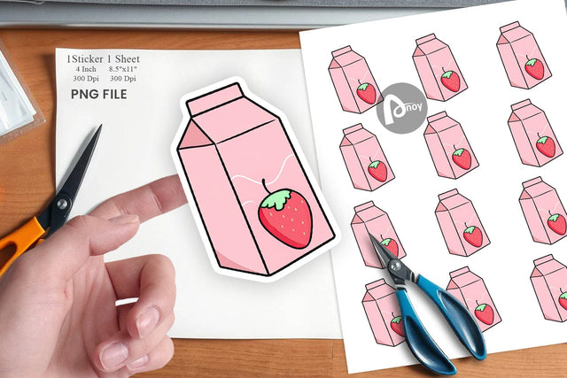 Strawberry Milk Carton Sticker Sublimation artnoy 