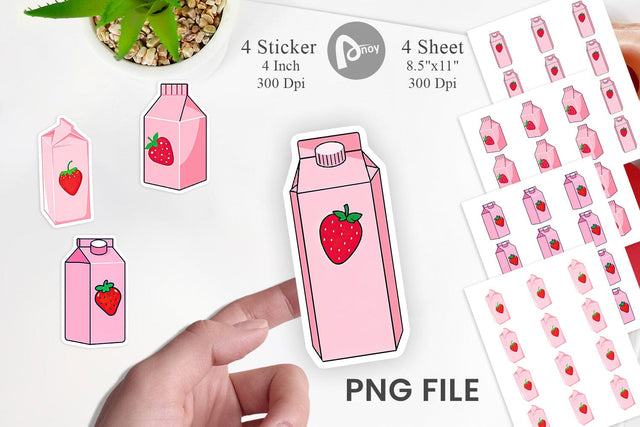 Strawberry Milk Carton Sticker Sublimation artnoy 