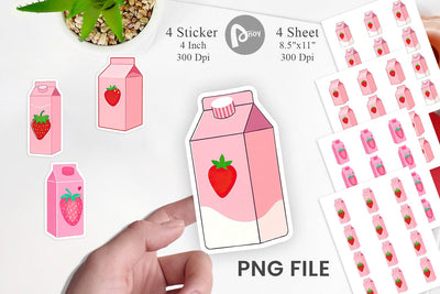Strawberry Milk Carton Sticker Sublimation artnoy 