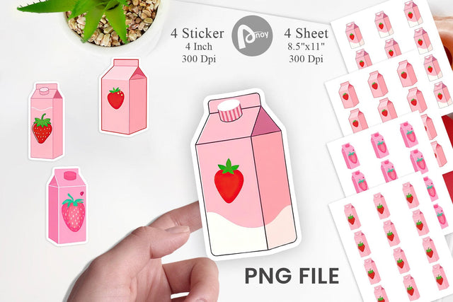Strawberry Milk Carton Sticker Sublimation artnoy 