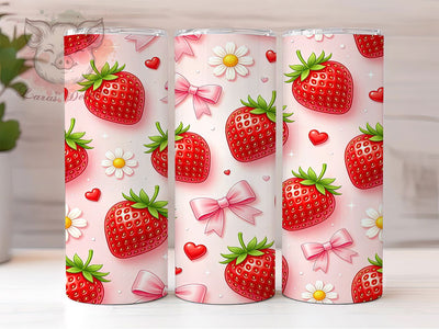 Strawberry Pastel Charm 20oz Tumbler, Glossy Red Fruit, Pastel Pink Background, Charming Design, Sweet Aesthetic, 20oz Tumbler Wrap, Sublimation PNG Sublimation Lara' s Designs 