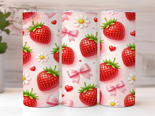 Strawberry Pastel Charm 20oz Tumbler, Glossy Red Fruit, Pastel Pink Background, Charming Design, Sweet Aesthetic, 20oz Tumbler Wrap, Sublimation PNG Sublimation Lara' s Designs 