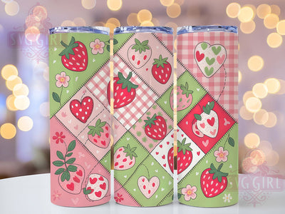 Strawberry Patchwork 20oz Tumbler, Strawberry Patchwork Design, Sublimation Gift, Cute Mug, 20oz Tumbler Design, Fruit Graphic, Quilted Aesthetic Theme Sublimation SvggirlplusArt 