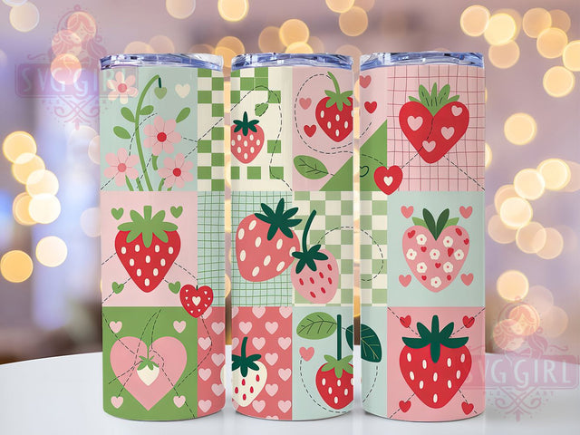Strawberry Patchwork 20oz Tumbler, Strawberry Patchwork Design, Sublimation Gift, Cute Mug, 20oz Tumbler Design, Fruit Graphic, Quilted Aesthetic Theme Sublimation SvggirlplusArt 