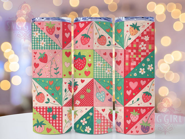 Strawberry Patchwork 20oz Tumbler, Strawberry Patchwork Design, Sublimation Gift, Cute Mug, 20oz Tumbler Design, Fruit Graphic, Quilted Aesthetic Theme Sublimation SvggirlplusArt 