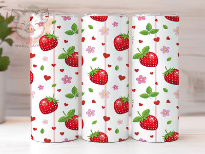 Strawberry Pattern 20oz Tumbler, Strawberry Motif, Fruit Pattern, Whimsical Charm, Retro Style, Cute Design, Skinny Tumbler, Sublimation PNG Sublimation Lara' s Designs 