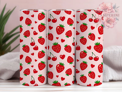 Strawberry Pattern 20oz Tumbler, Strawberry pattern design, Fruit tumbler wrap, 20oz skinny tumbler, Strawberry print design, Sublimation tumbler wrap, Cute strawberry pattern Sublimation Li Zamperini 