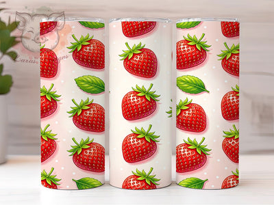 Strawberry Pattern Playful Fruit 20oz Tumbler, Cheerful Design, Fruit Theme, Watercolor Style, Playful Aesthetic, 20oz Tumbler Wrap, Sublimation PNG Sublimation Lara' s Designs 
