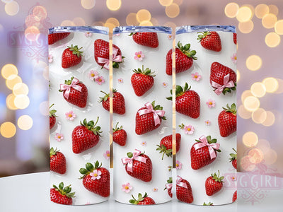 Strawberry Pink Bow Floral 20oz Tumbler, Strawberry Design, Pink Bow, Floral Pattern, Sublimation Wrap, 20oz Tumbler, Whimsical Aesthetic, Sweet Charm Sublimation SvggirlplusArt 