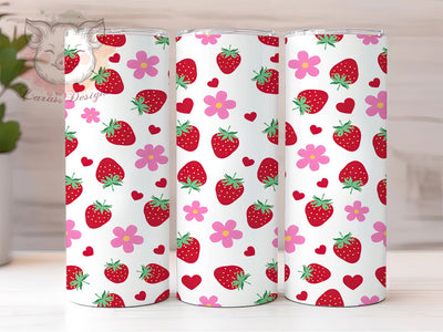 Strawberry Seamless Pattern 20oz Tumbler, Strawberry Design, Seamless Pattern, Fruit Motif, Whimsical Charm, Nature Theme, Skinny Tumbler, Sublimation PNG Sublimation Lara' s Designs 