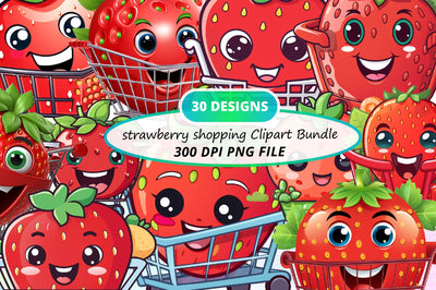 Strawberry Shopping Clipart Bundle Sublimation Regulrcrative 