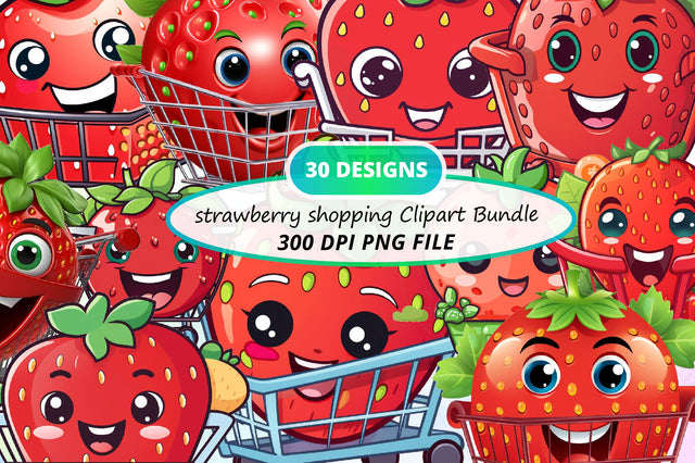 Strawberry Shopping Clipart Bundle Sublimation Regulrcrative 