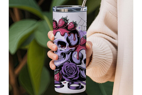 Strawberry Skull Goth 20oz Tumbler Wrap Sublimation DesignSVG 