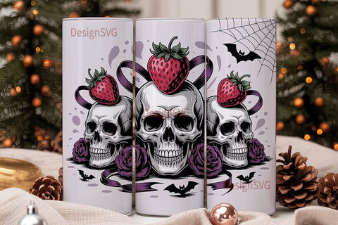 Strawberry Skull Goth 20oz Tumbler Wrap Sublimation DesignSVG 