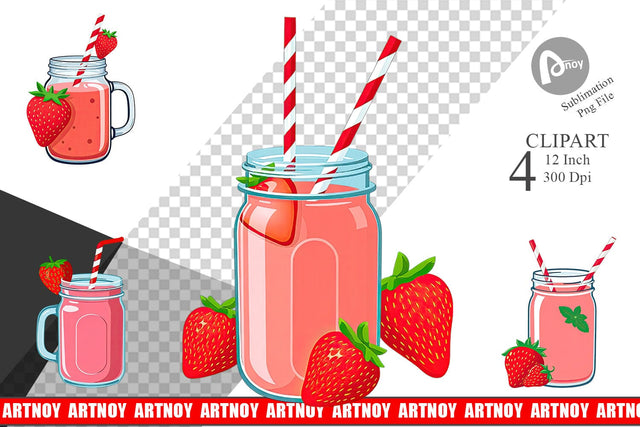 Strawberry Smoothie Clipart Sublimation artnoy 