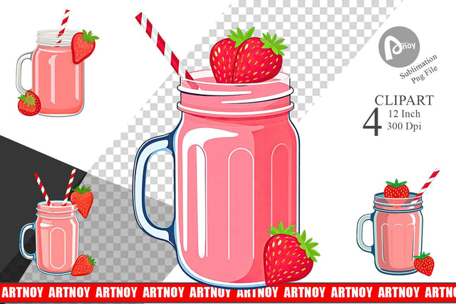 Strawberry Smoothie Clipart Sublimation artnoy 