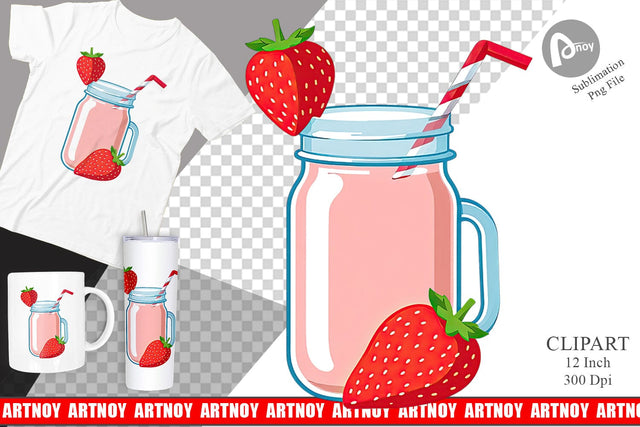 Strawberry Smoothie Clipart Sublimation artnoy 