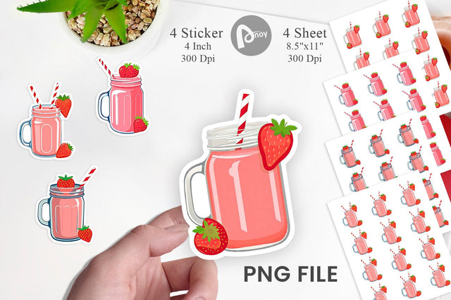 Strawberry Smoothie Sticker Sublimation artnoy 