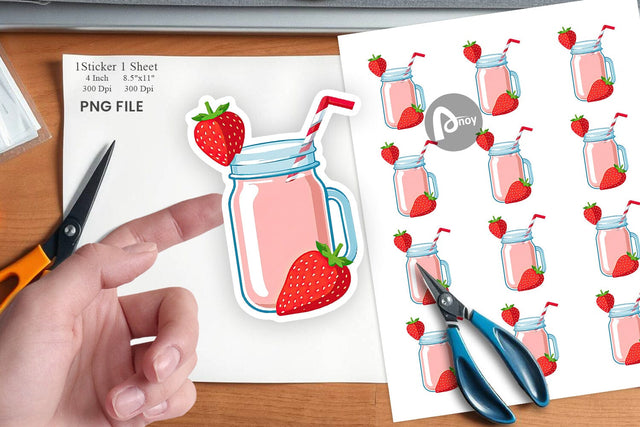Strawberry Smoothie Sticker Sublimation artnoy 