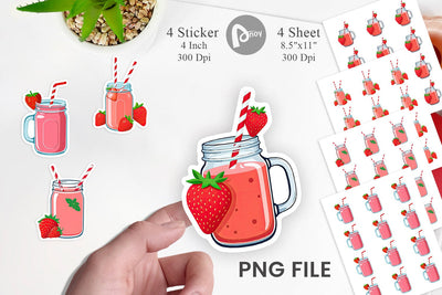 Strawberry Smoothie Sticker Sublimation artnoy 