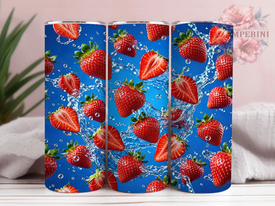 Strawberry Splash 20oz Tumbler, Fresh Fruit, Summer Vibes, Vibrant Red, Juicy Art, Sweet Design, Bright Palette, Sublimation Wrap Sublimation Li Zamperini 