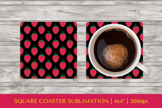 Strawberry square coaster sublimation. Summer coaster PNG 09 Sublimation LaBelezoka 
