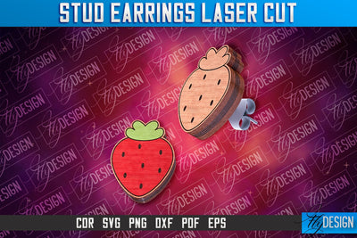 Strawberry Stud Earrings Laser Cut | Accessories Laser Cut SVG Design | CNC Files SVG Fly Design 