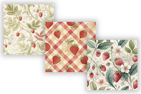 Strawberry Toile Digital Paper Pack, Vintage Floral Toile, Gingham & Stripe Seamless Patterns, Wedding, Scrapbooking & Printable Crafts Digital Pattern FloridPrintables 