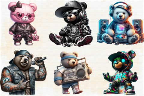 Streetwear Teddy Bear Black Sublimation Clipart Bundle Sublimation SVGArt 