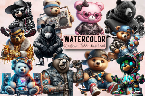 Streetwear Teddy Bear Black Sublimation Clipart Bundle Sublimation SVGArt 