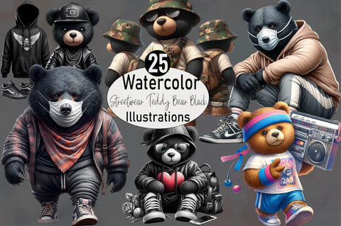 Streetwear Teddy Bear Black Sublimation SVGArt 
