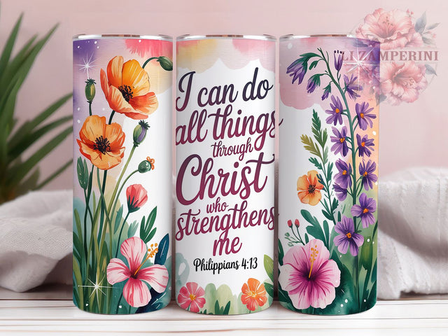 Strength & Grace Philippians Quote Tumbler, Christian Faith Tumbler, Bible Verse Design, Religious Scripture Gift, Christian Inspiration, Faith Motivation Cup, Scripture Quote Design Sublimation Li Zamperini 