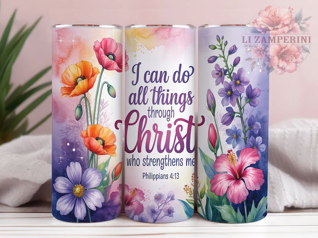 Strength & Grace Philippians Quote Tumbler, Christian Faith Tumbler, Bible Verse Design, Religious Scripture Gift, Christian Inspiration, Faith Motivation Cup, Scripture Quote Design Sublimation Li Zamperini 