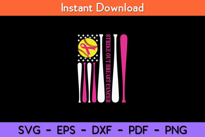 Strike Out Breast Cancer Softball Fight Awareness US Flag Svg Design SVG artprintfile 