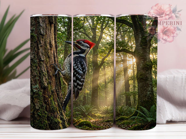 Striking Woodpecker Wildlife 20oz Tumbler Wrap, Clinging Pose, Wildlife Design, Woodpecker Art, Nature Inspired, 20oz Tumbler Wrap, Sublimation PNG Sublimation Li Zamperini 