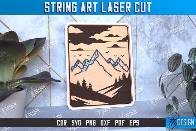 String Art Laser Cut | Handmade Gifts | Paintings Threads | Mountains Design | CNC File SVG Fly Design 