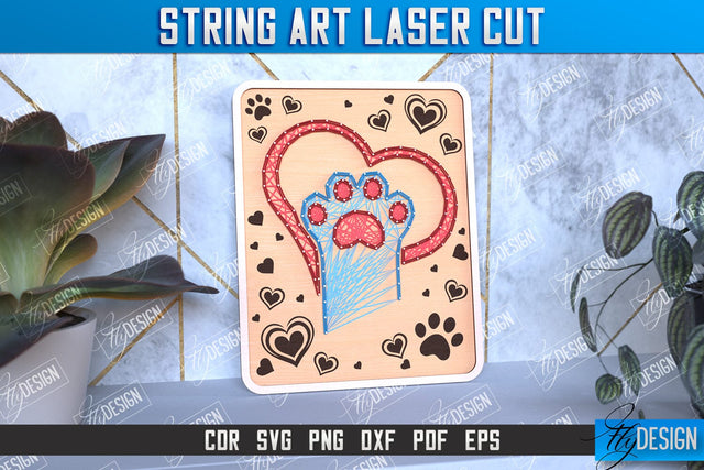 String Art Laser Cut | Handmade Gifts | Paintings Threads | Paw with Heart Design | CNC File SVG Fly Design 