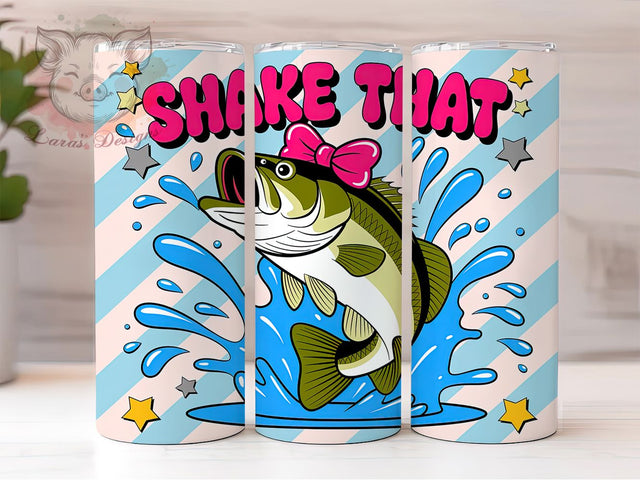 Striped Bass Quote 20oz Tumbler Wrap, Jumping Bass, Largemouth Bass, Shake That Quote, Fishing Graphics, 20oz Tumbler Wrap, Sublimation PNG Sublimation Lara' s Designs 