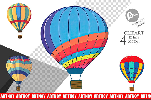 Striped Hot Air Balloon Clipart Sublimation artnoy 