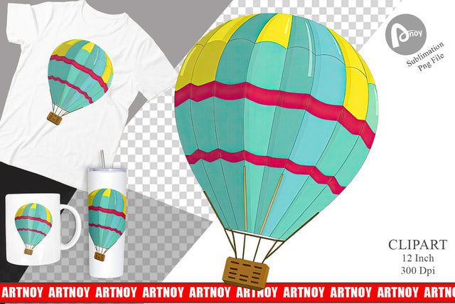 Striped Hot Air Balloon Clipart Sublimation artnoy 