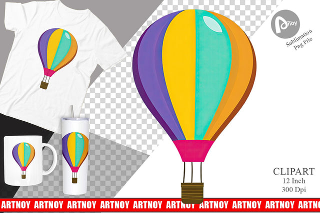 Striped Hot Air Balloon Clipart Sublimation artnoy 