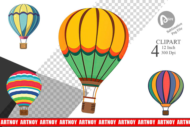 Striped Hot Air Balloon Clipart Sublimation artnoy 