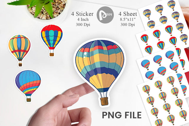 Striped Hot Air Balloon Sticker Sublimation artnoy 