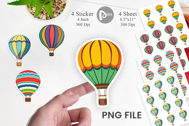 Striped Hot Air Balloon Sticker Sublimation artnoy 