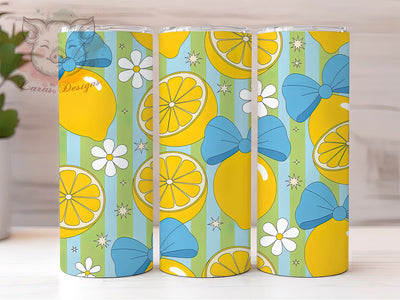 Striped Lemon Bow 20oz Tumbler, Coquette Bow Art, Sublimation Tumbler Wrap, 20oz Tumbler, Summer Citrus Theme, Cute Girly Gift, Fresh Aesthetic Style Sublimation Lara' s Designs 