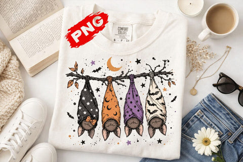 Striped Spooky Season Bats Halloween PNG, Faux Oil Painted, Cute Fall Png, Popular Halloween Shirt Design SVG DesignDestine 